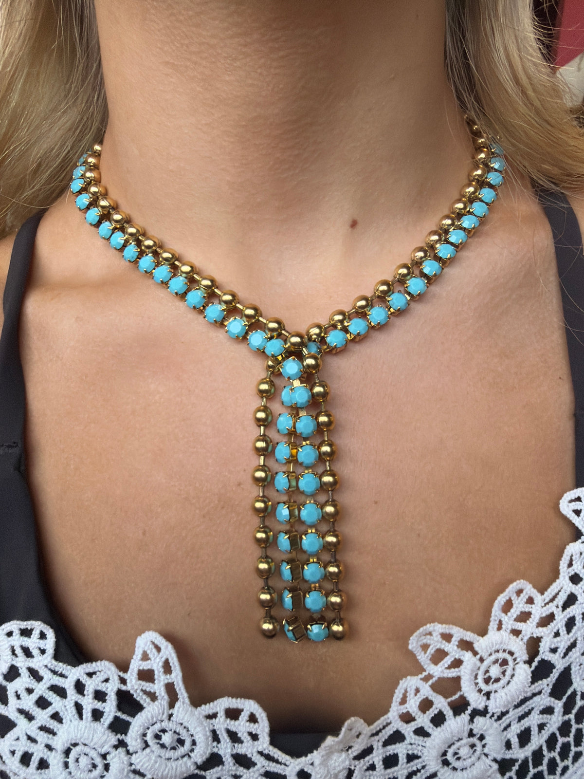 Gold Turquoise Lariat Necklace