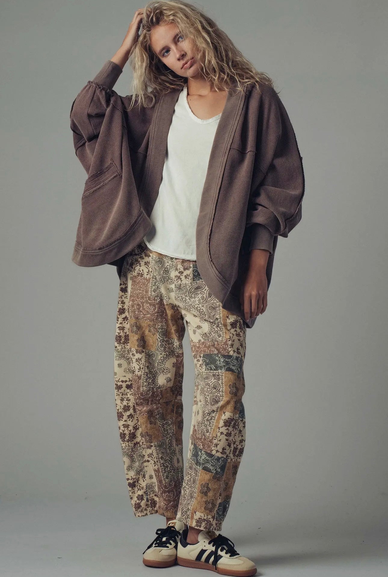 Vintage Boho Bandana Print Denim Barrel Jeans