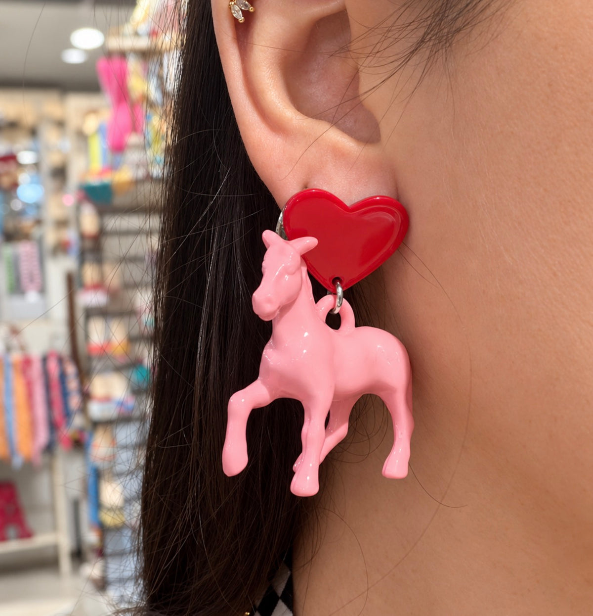 Pink And Red Heart Pony Earrings