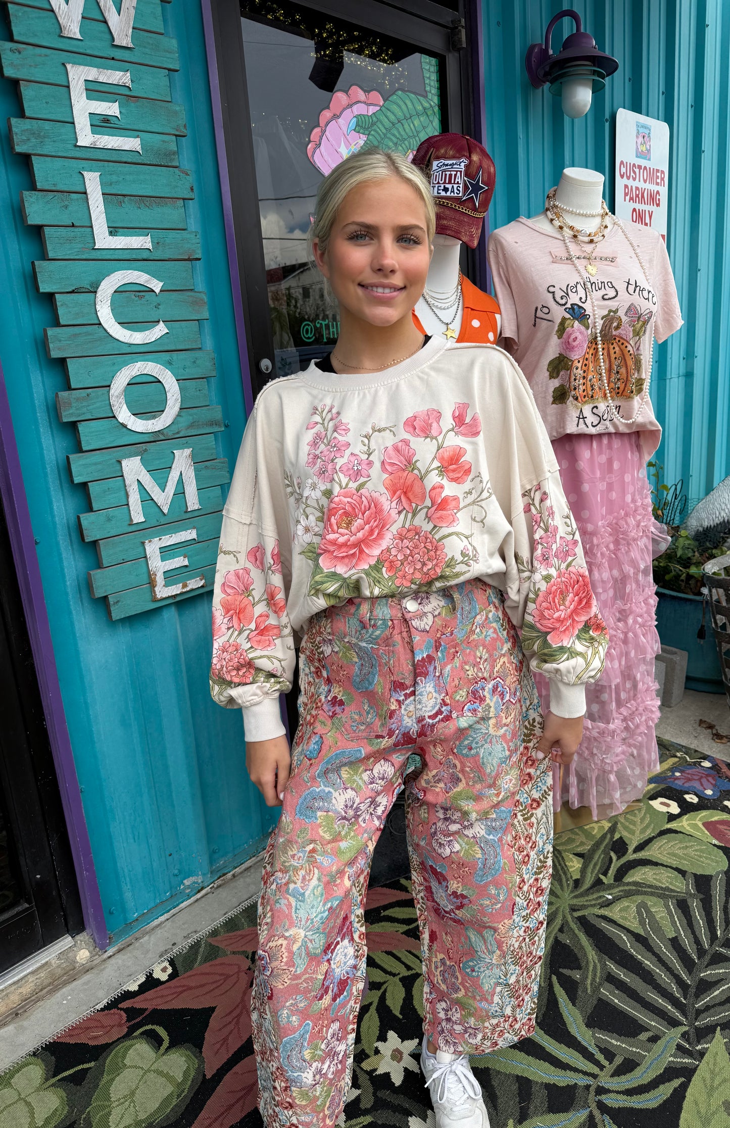 Vintage Tapestry Mixed-Print Wide-Leg Barrel Fit Pants