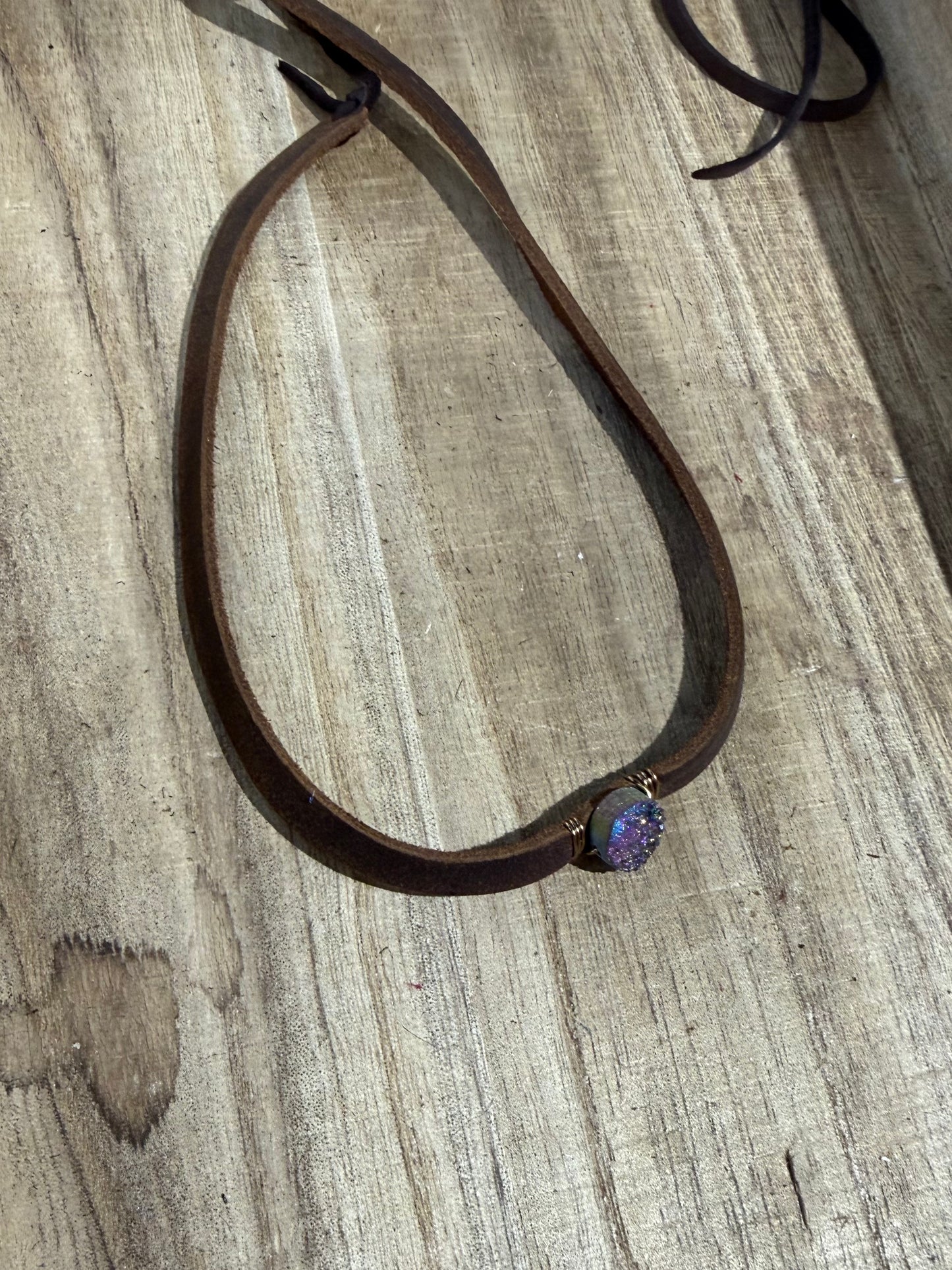 Leather With Blue Multi Sparkle Necklace