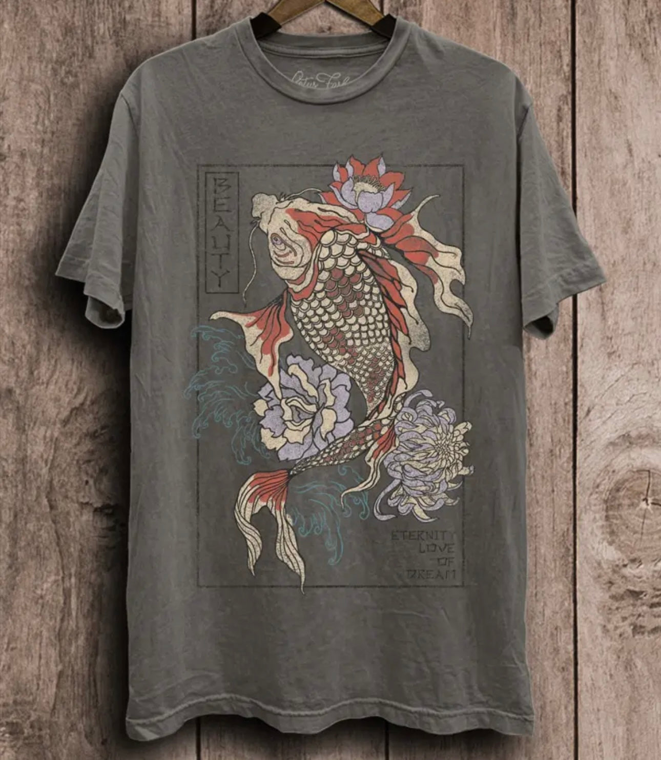 Koi Fish Stone Gray Graphic T-Shirt