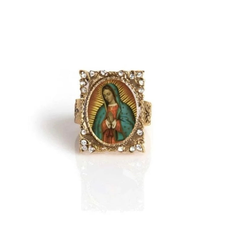 Retablo Square Framed Guadalupe Charm Ring