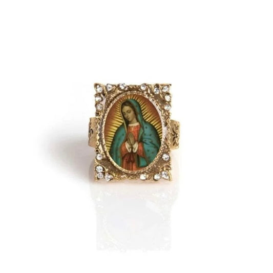 Retablo Square Framed Guadalupe Charm Ring