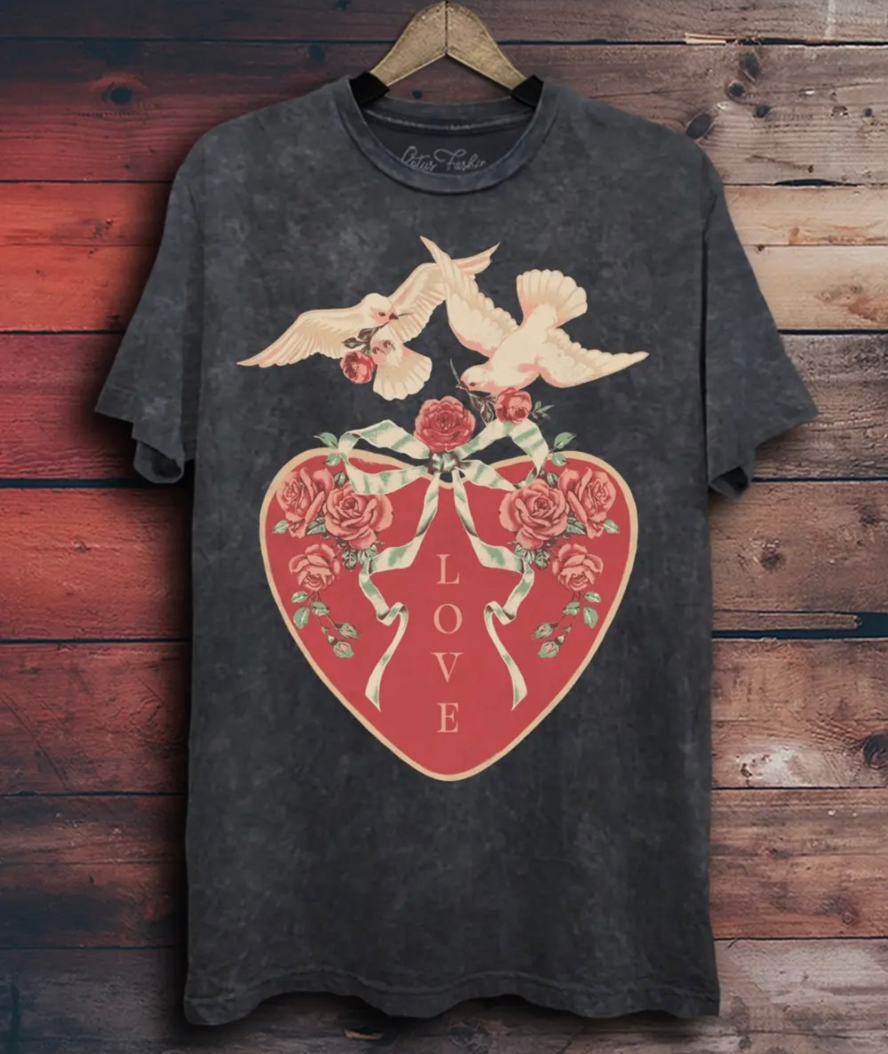 Love Birds Vintage Black Graphic T-Shirt