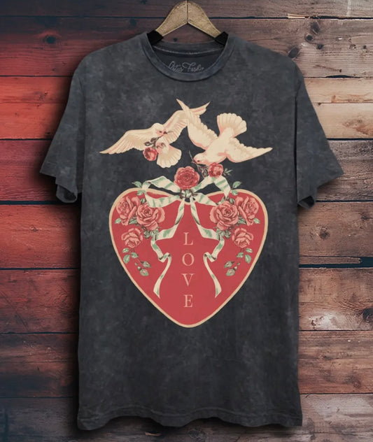 Love Birds Vintage Black Graphic T-Shirt