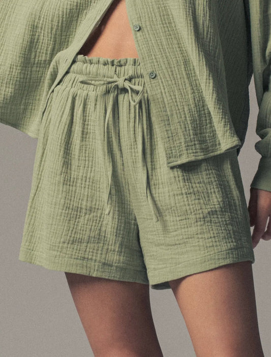Sage Green Crinkle Cotton Gauze Resort Button-Up Set
