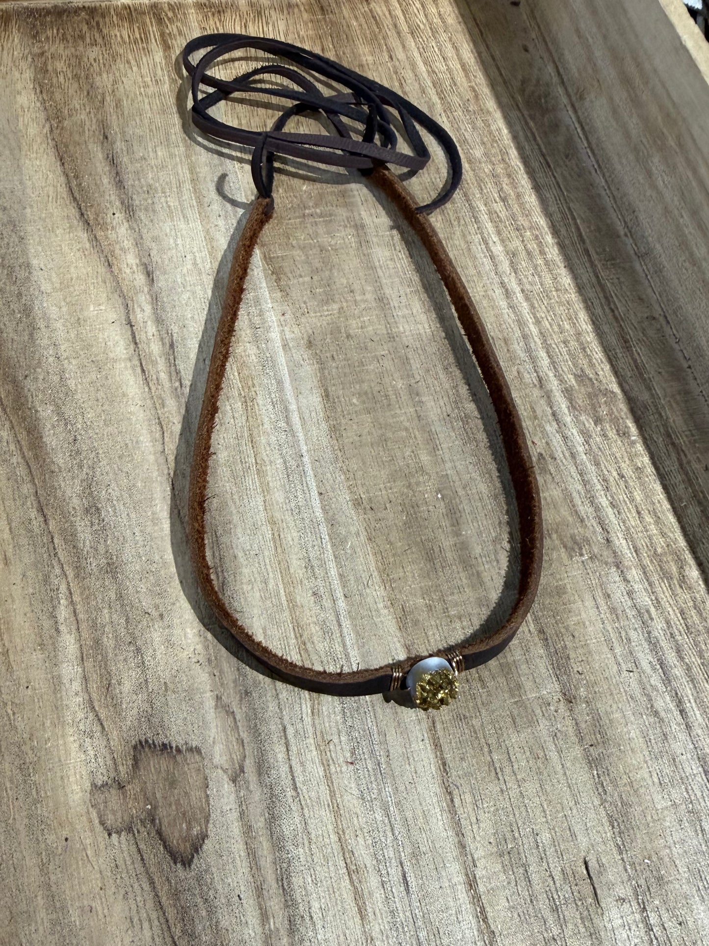 Leather With Gold Sparkle Necklace