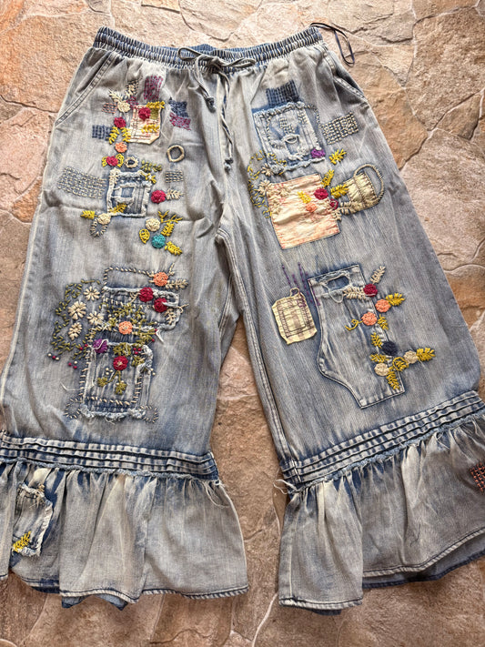 Embroidery Patchwork Ruffle Pants PRE ORDER