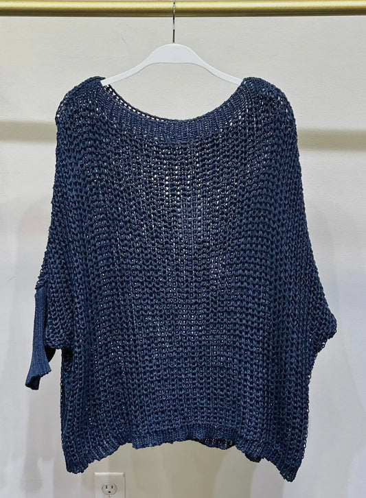 NAVY BOATNECK DROP SHOULDER LONG SLEEVE SWEATER