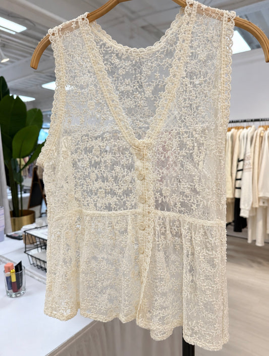 PRE ORRDER Lace Sheer Cream Tank Top