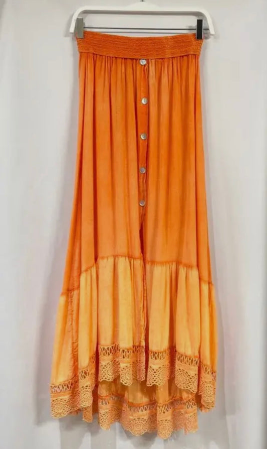 Orange Braided High Low Maxi Skirt