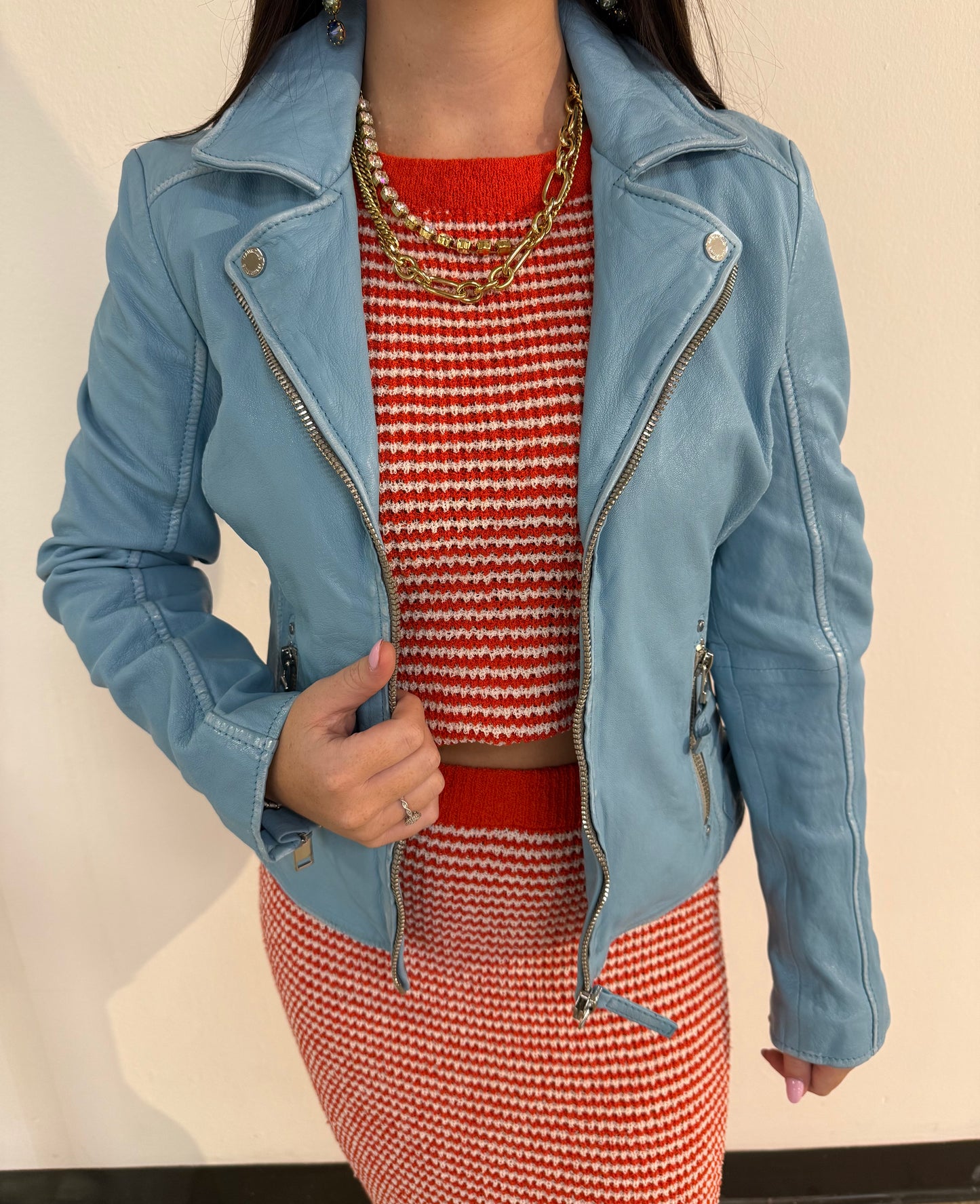 Light Blue Leather Jacket
