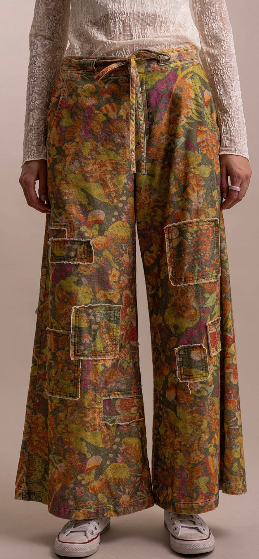 Wide Leg Patchwork Floral Pants