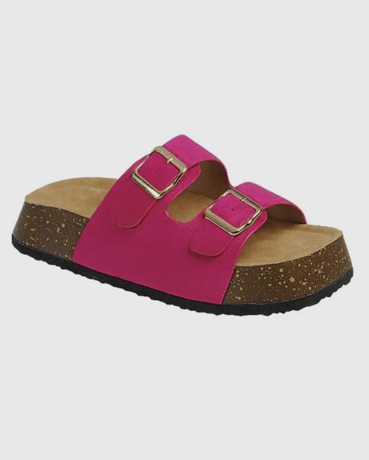 Fuschia Chubby Platform Birkenstock Style sandal with Double Strap