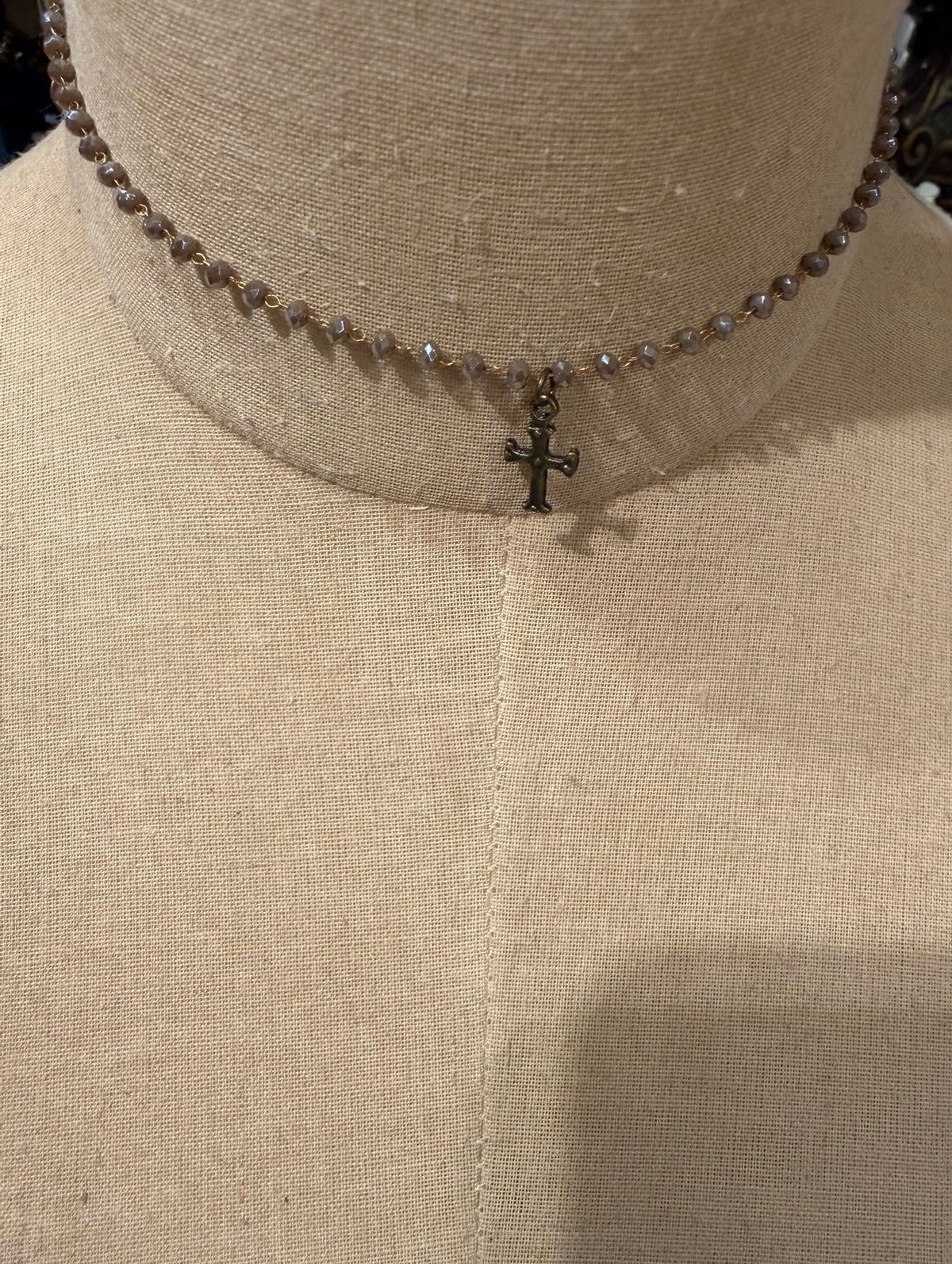Mini Beaded Light Brown Cross Choker