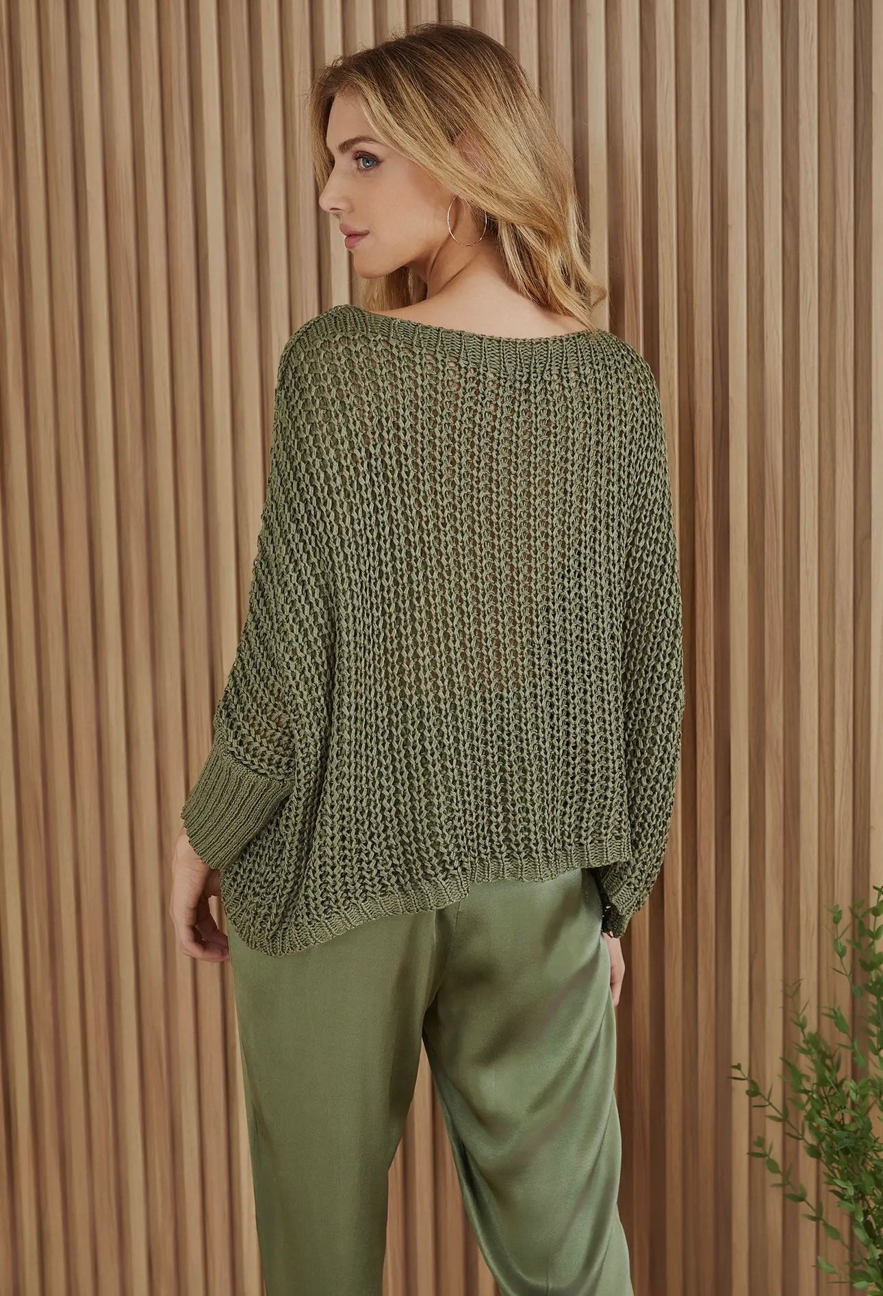 ARMY GREEN BOATNECK DROP SHOULDER LONG SLEEVE SWEATER