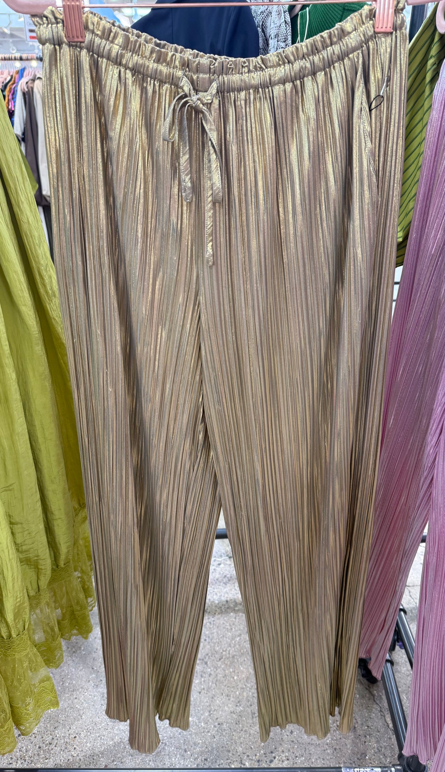 PRE ORDER Gold Silk Pleated Pants
