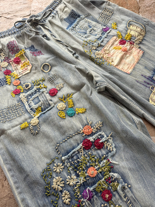 Embroidery Patchwork Ruffle Pants PRE ORDER