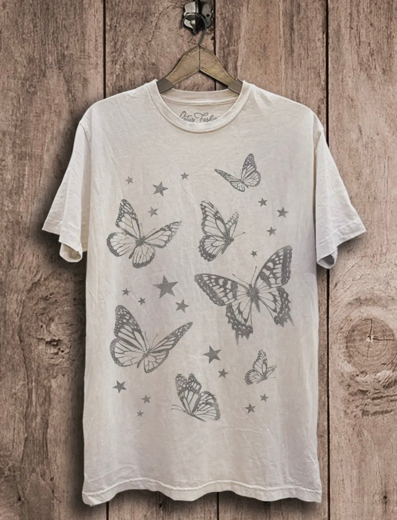 Off White Mineral Wash Butterfly Graphic T-Shirt
