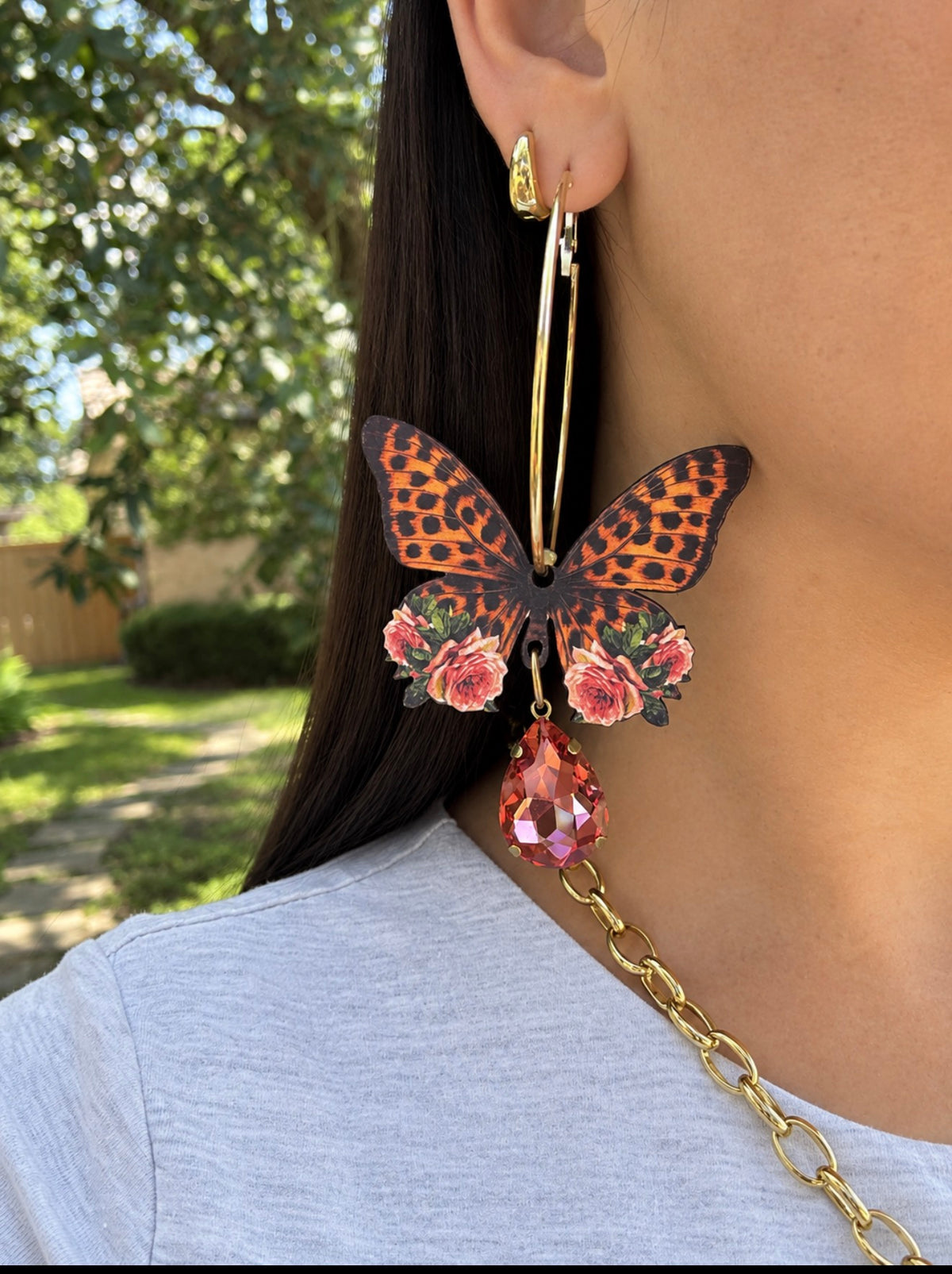 Large Leopard Butterfly Earrings