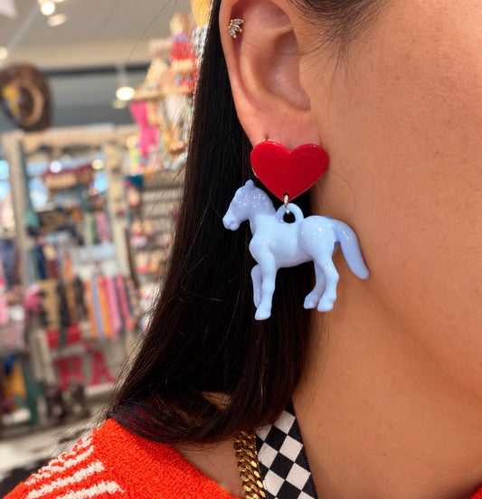 Lavender And Red Heart Pony Earrings