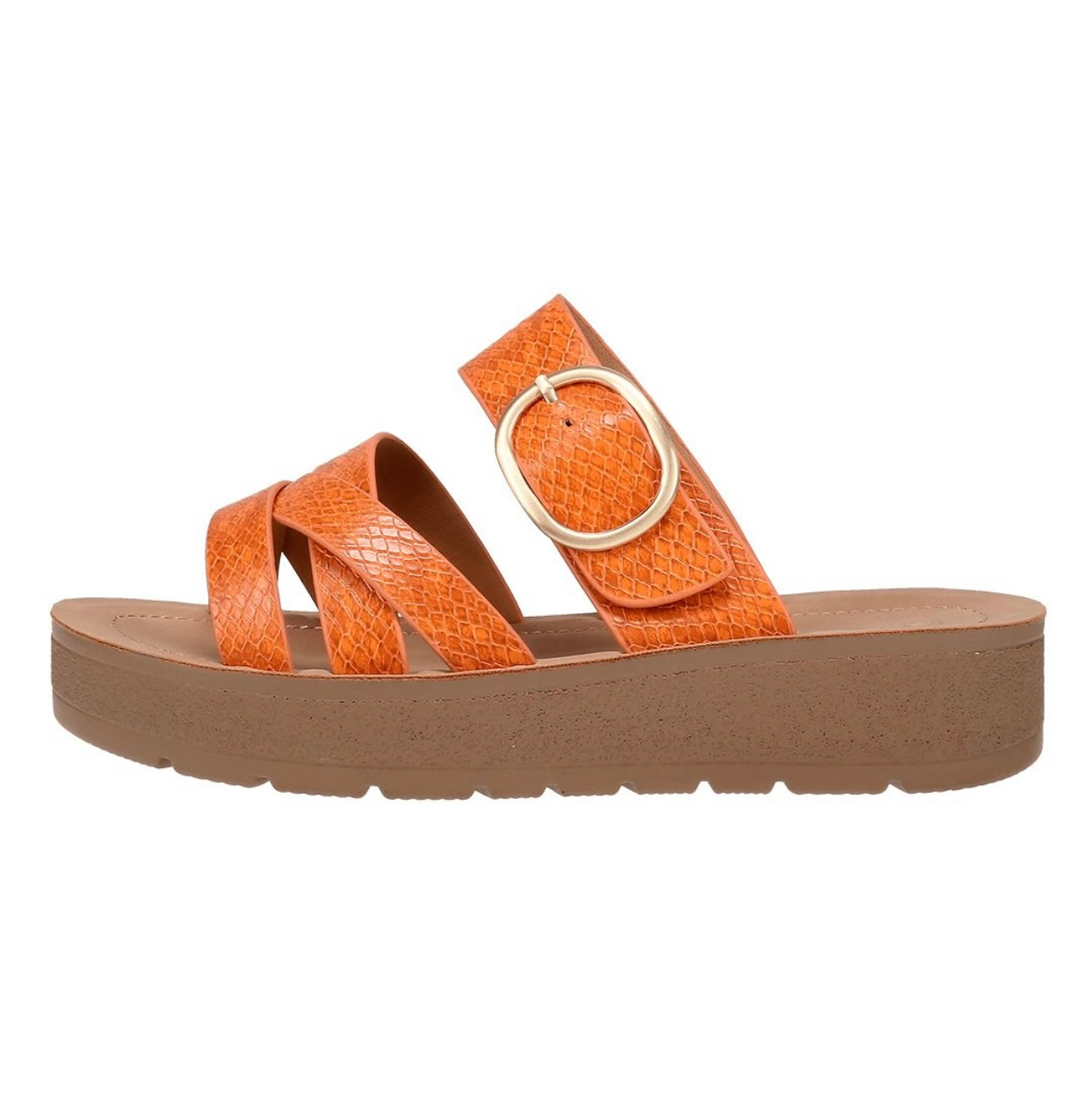 Orange Snake Print Strappy Semi Platforn Sandals