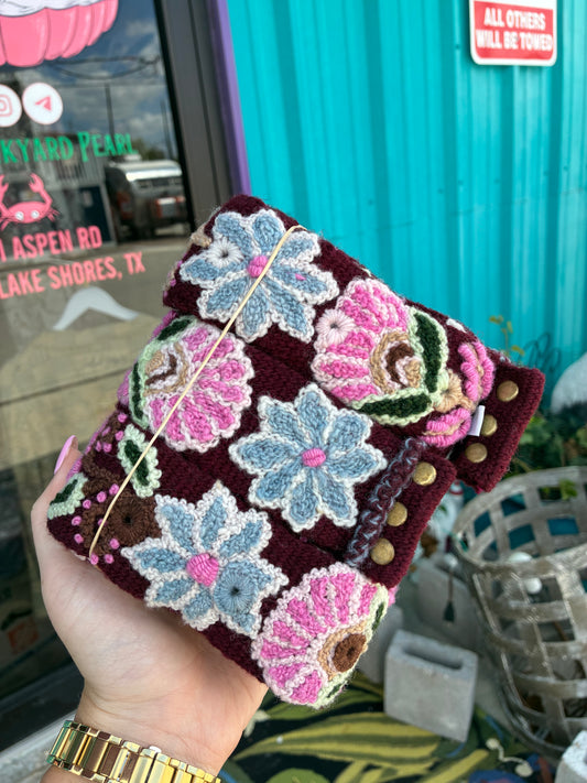 Rose Burgundy Wide Embroidered Belt