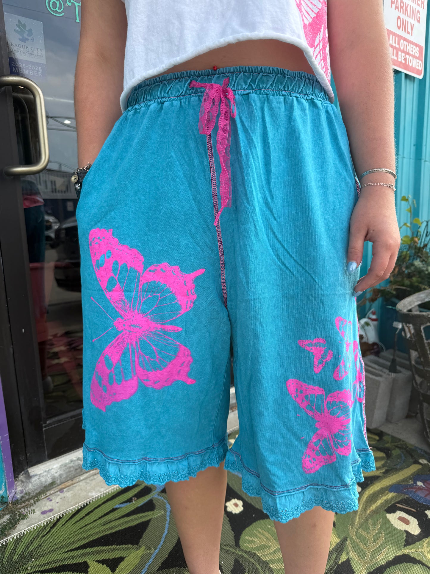 Blue Butterfly With Pink Lace Drawstring