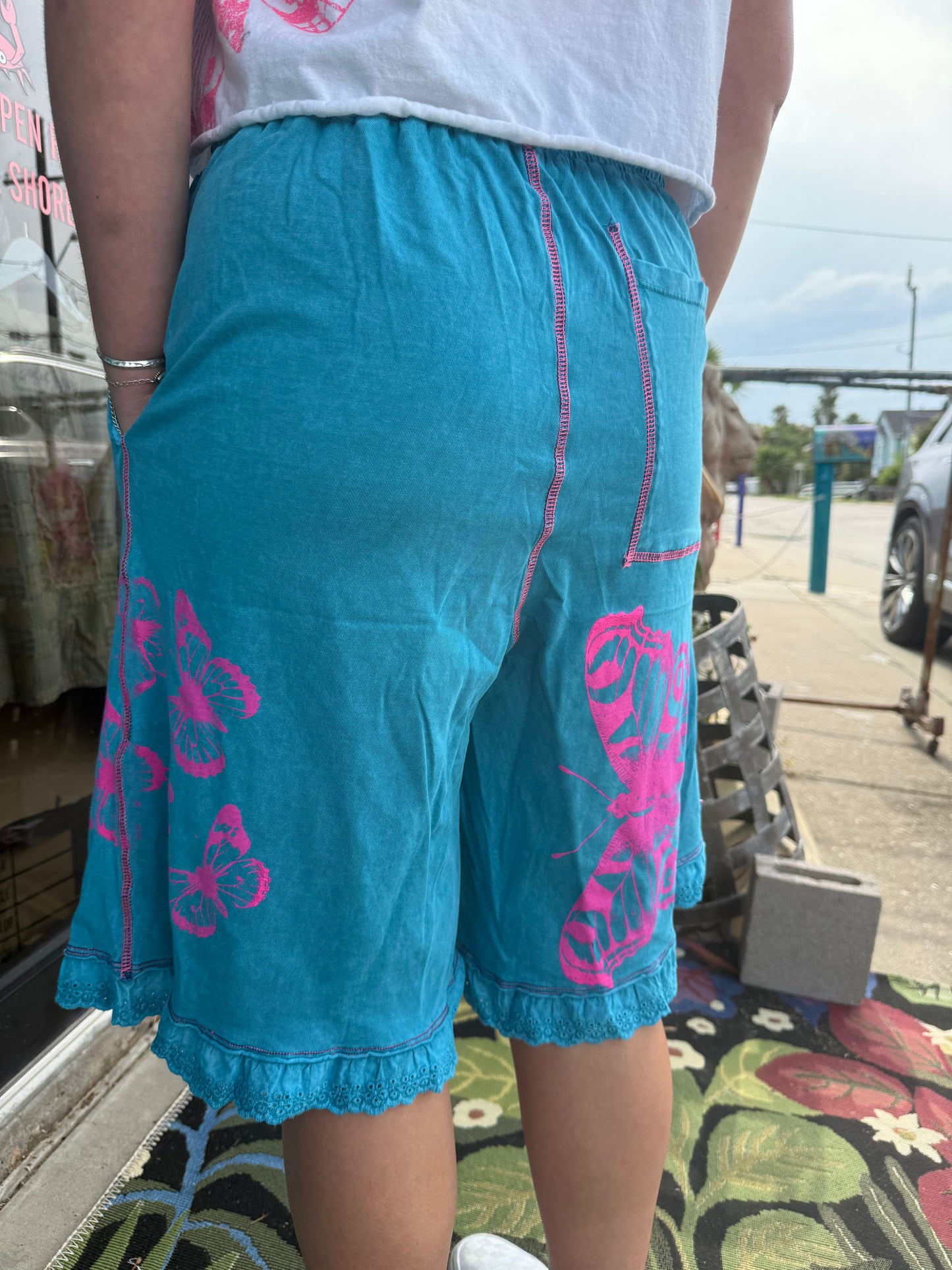 Blue Butterfly With Pink Lace Drawstring