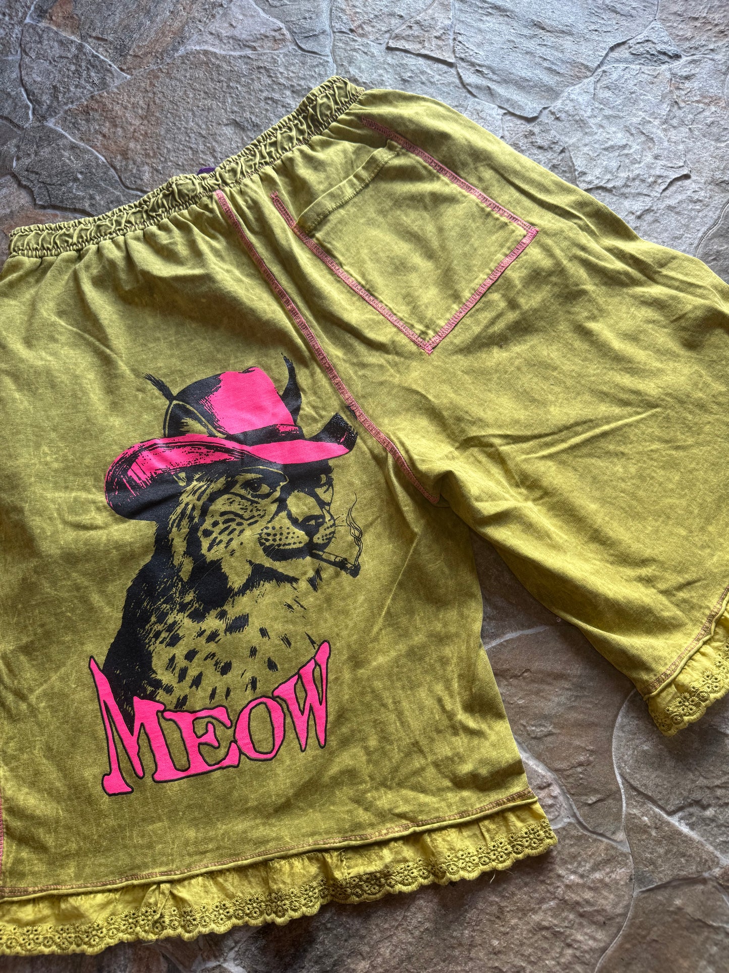 Dragon Spirit Sweat Shorts With Purple Lace Drawstring