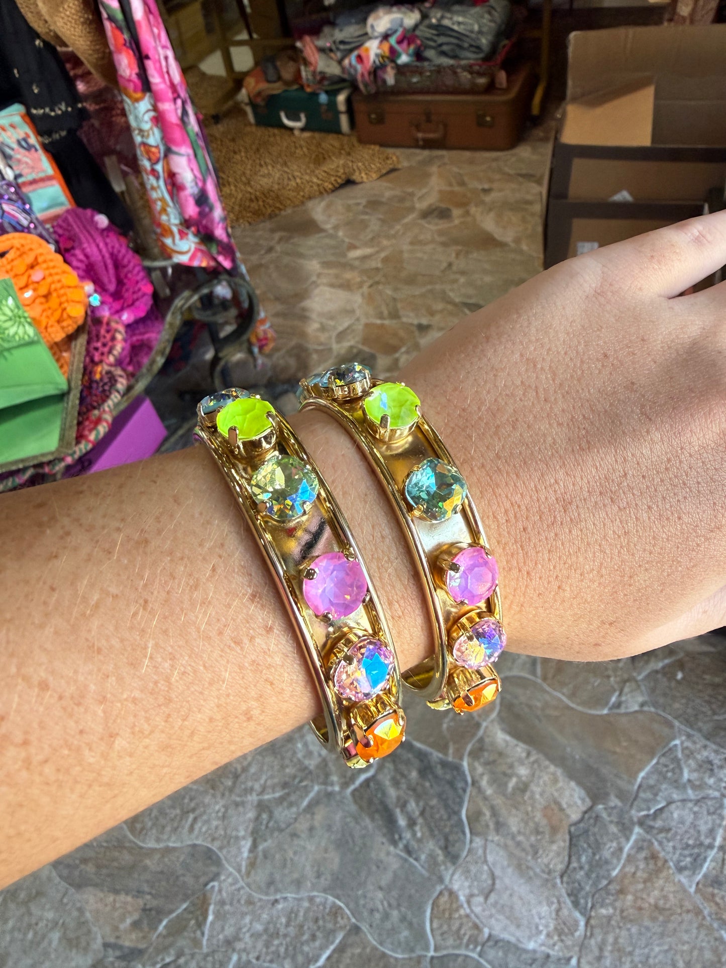 Gold Multi Color Jeweled Cuff Bracelet
