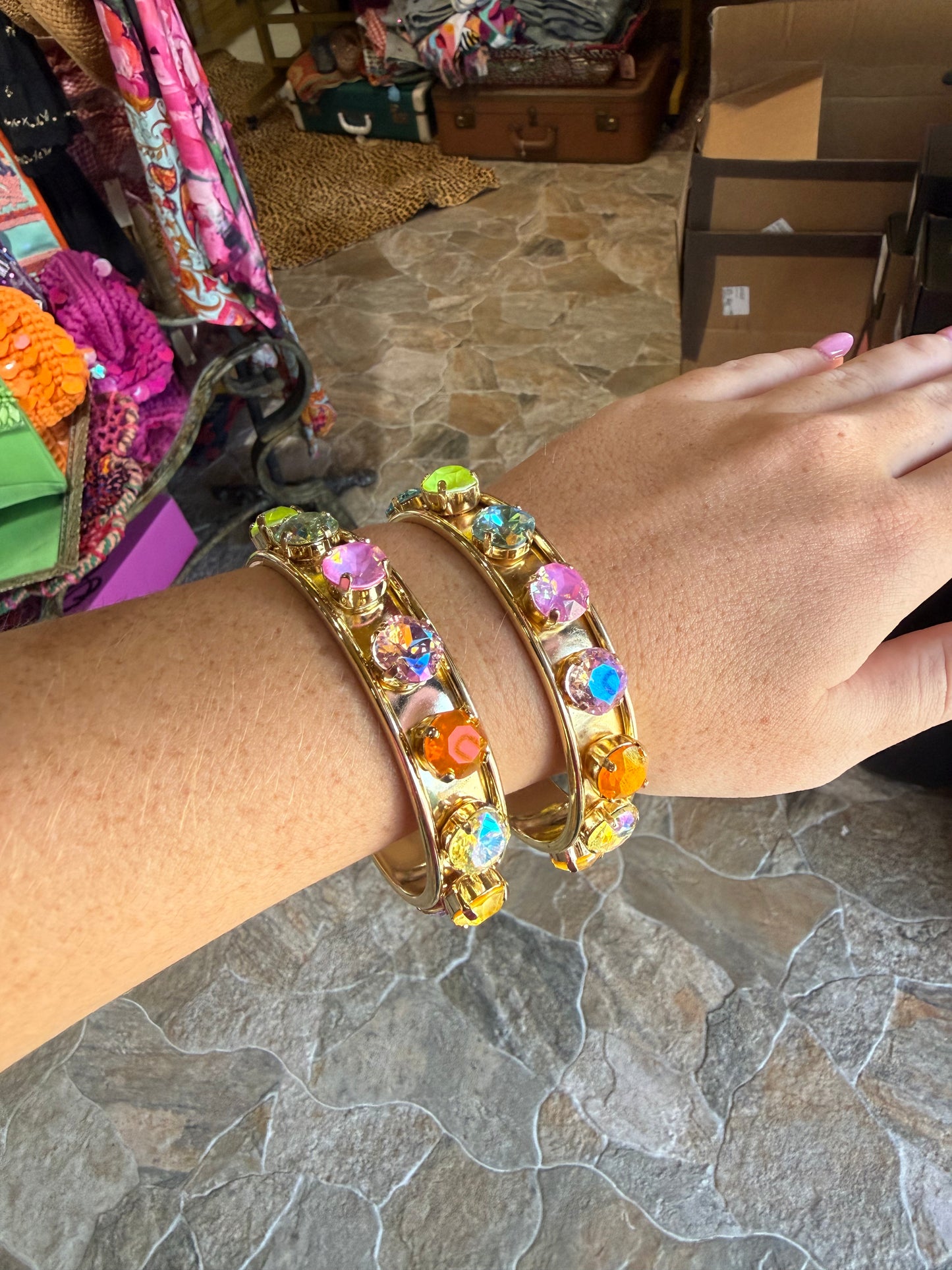 Gold Multi Color Jeweled Cuff Bracelet