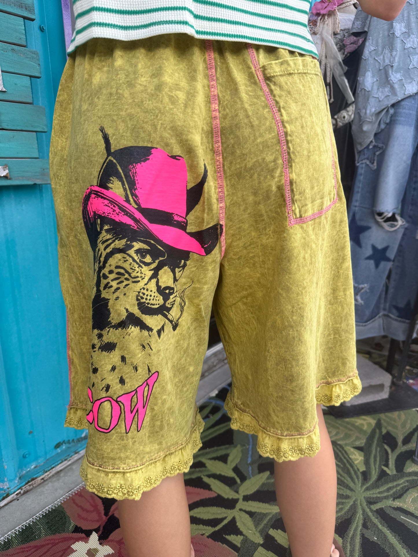 Dragon Spirit Sweat Shorts With Purple Lace Drawstring