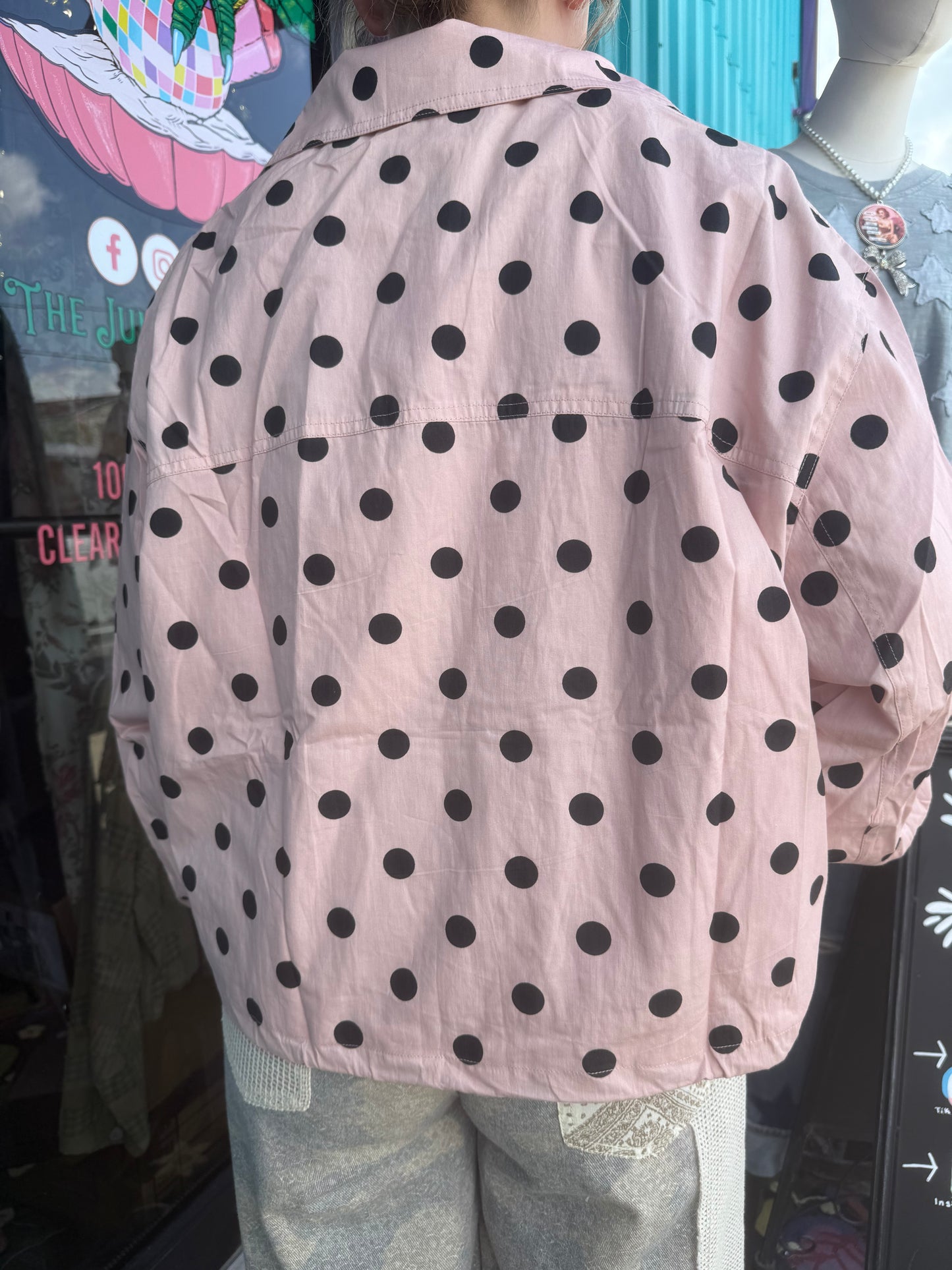Polka Dot Stand Collar Zip Up Jacket