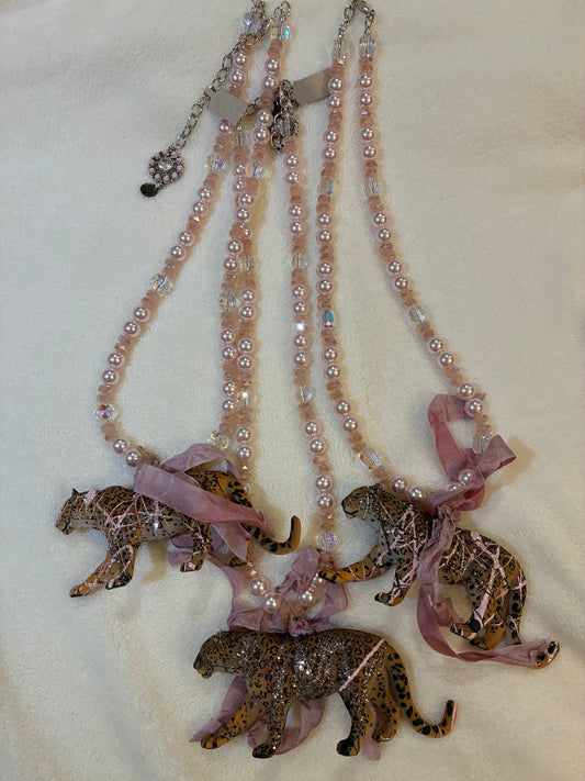 Pink Beaded Leopard Necklace