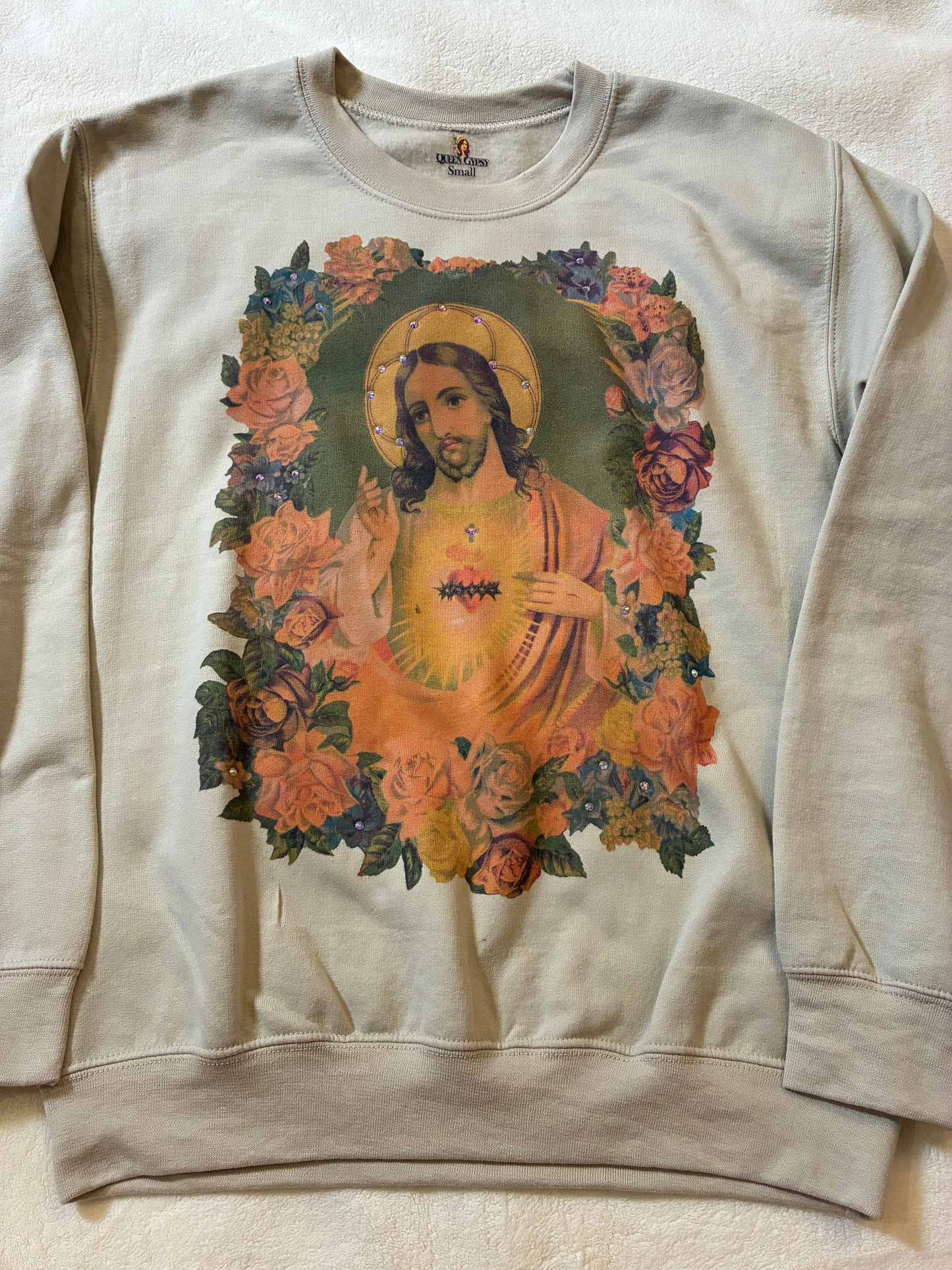 Jeweled Jesus Tan Sweatshirt