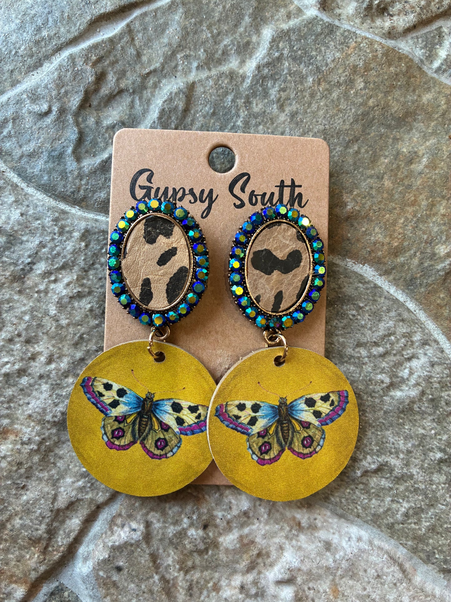 Blue Crystal Butterfly Earrings