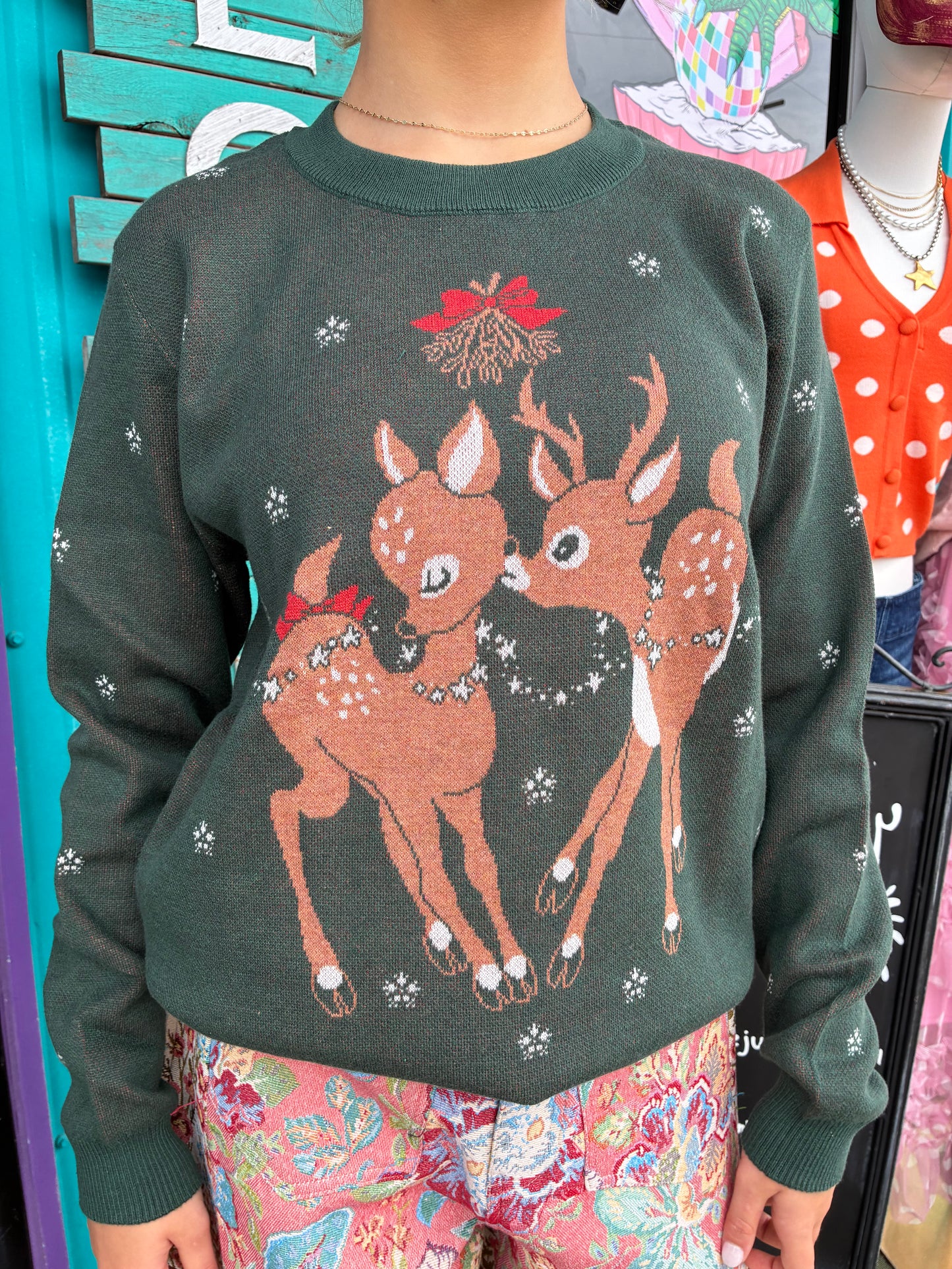Mistletoe Kisses Knit Sweater in Forest Green