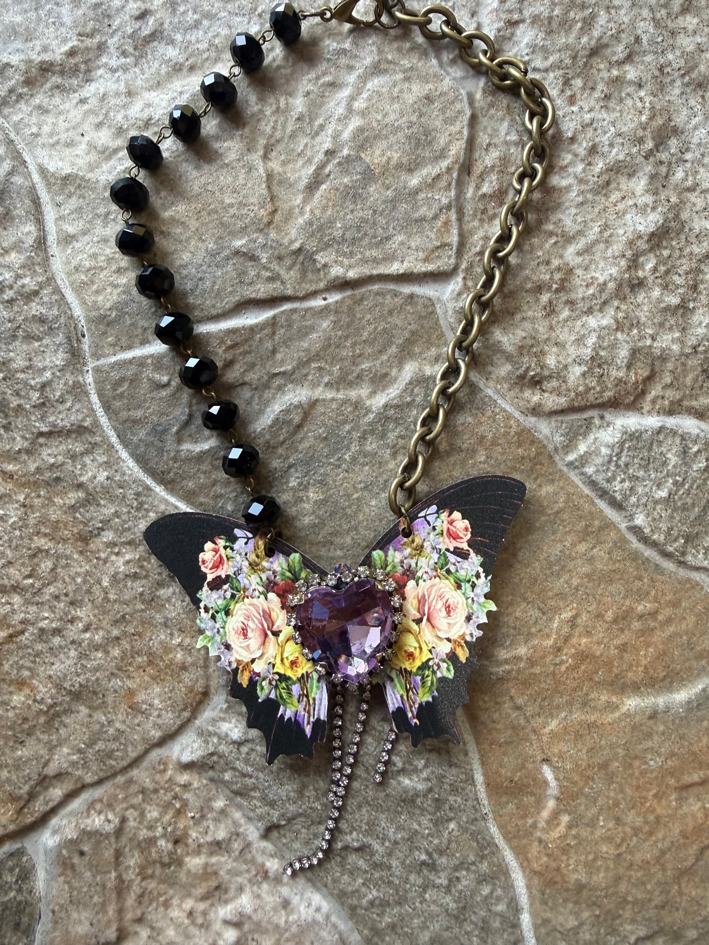 Purple Crystal Butterfly Necklace