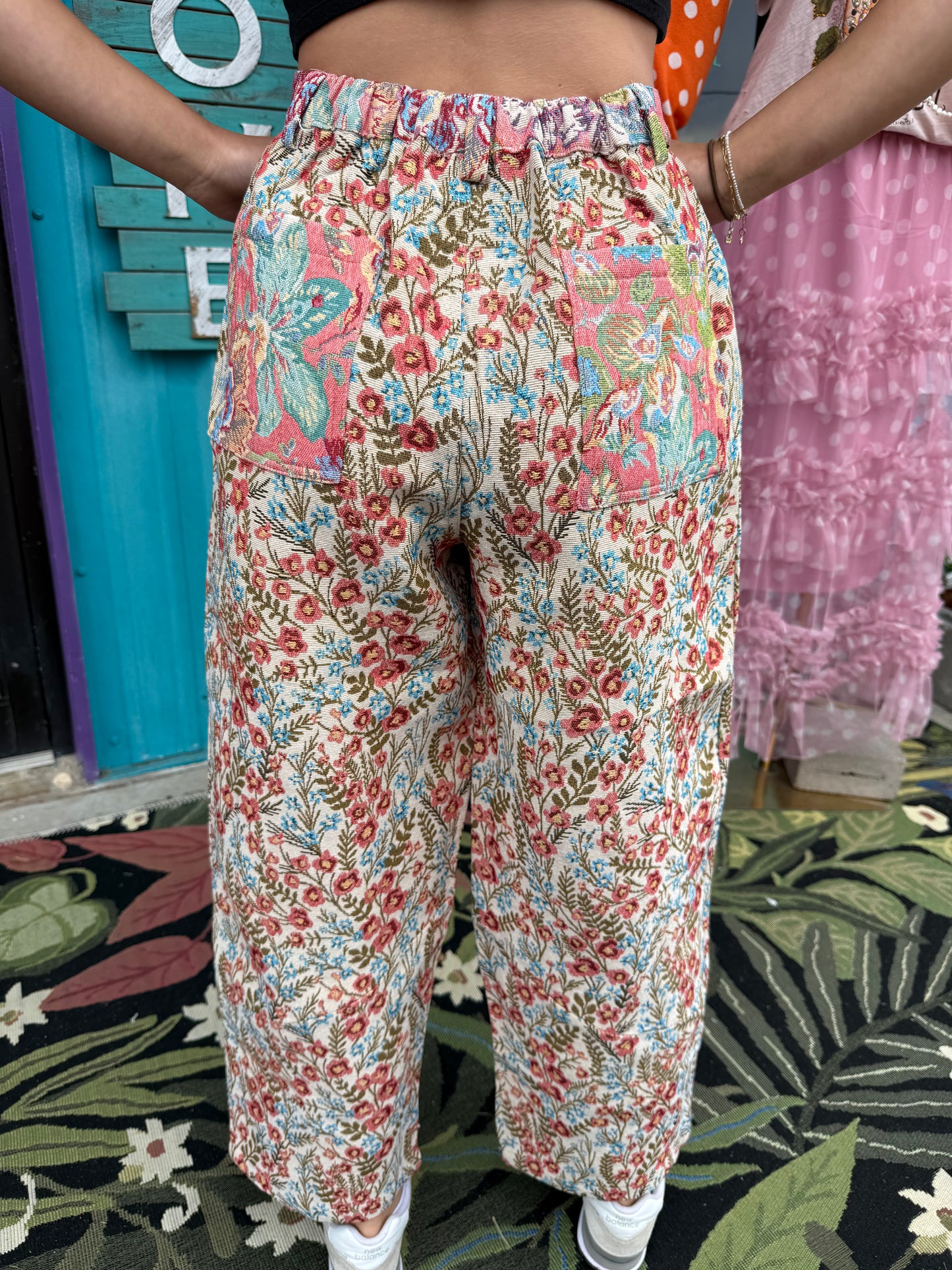 Vintage Tapestry Mixed-Print Wide-Leg Barrel Fit Pants
