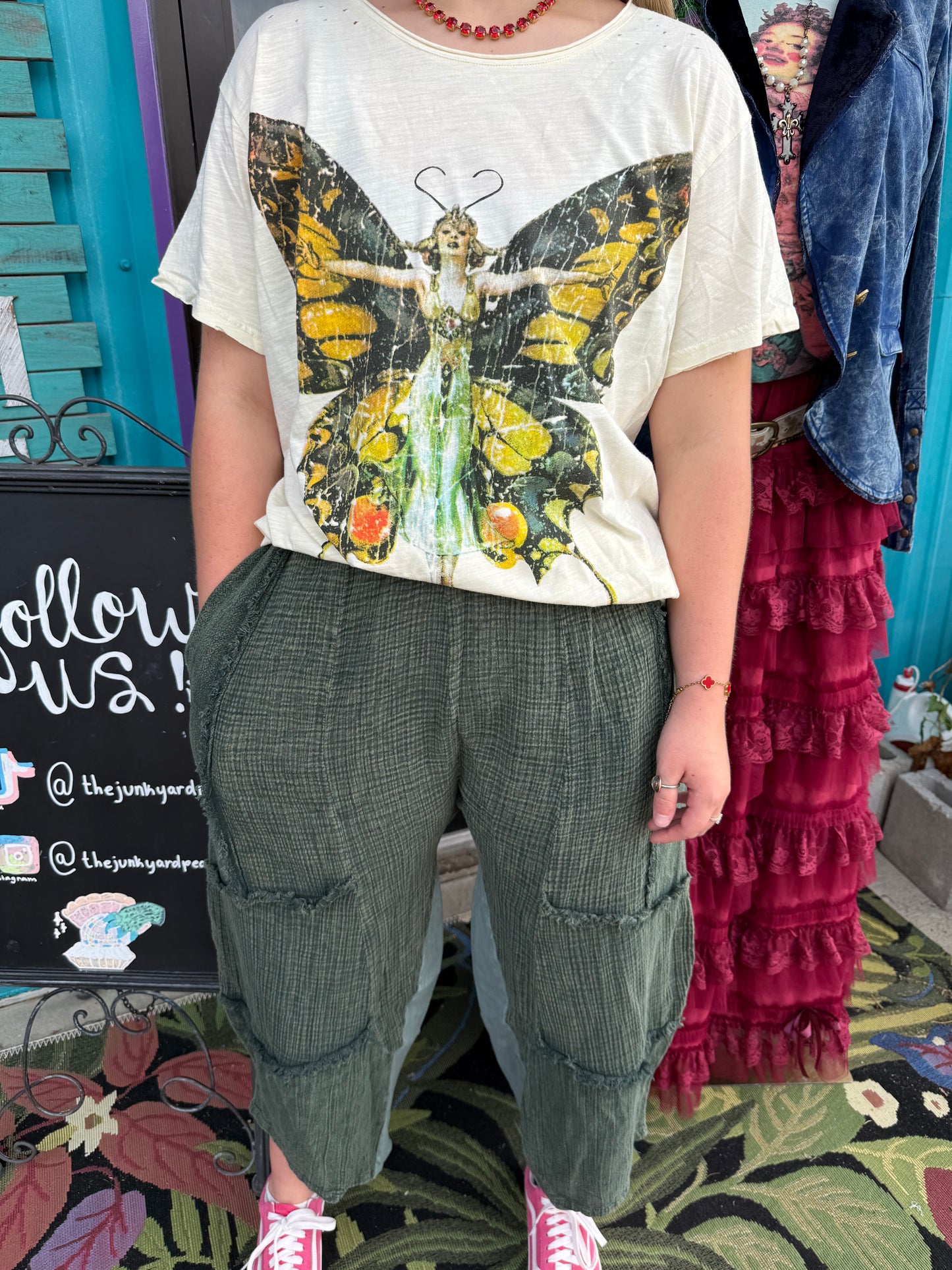 OLIVE COTTON GUAZE PANT