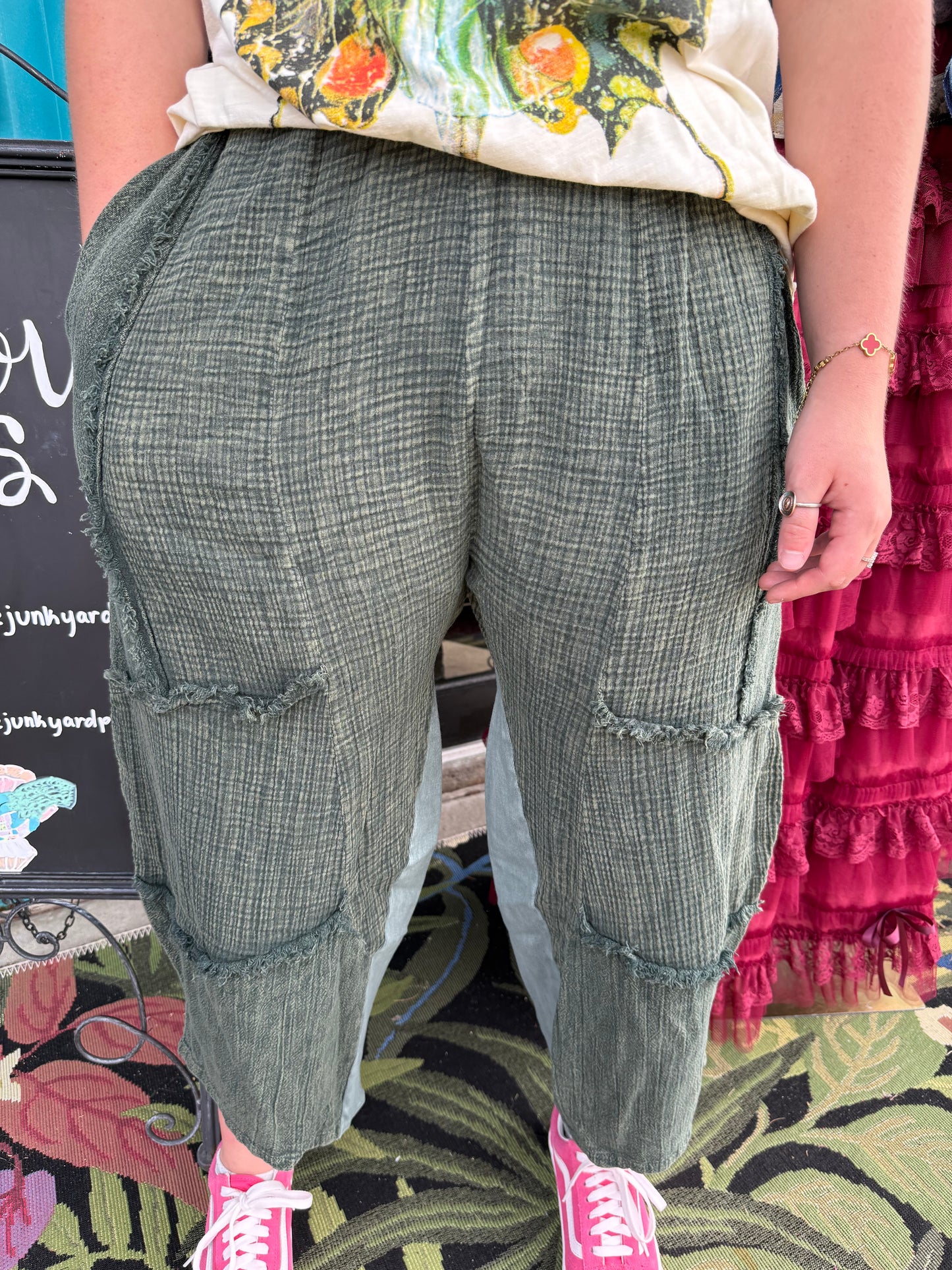 OLIVE COTTON GUAZE PANT