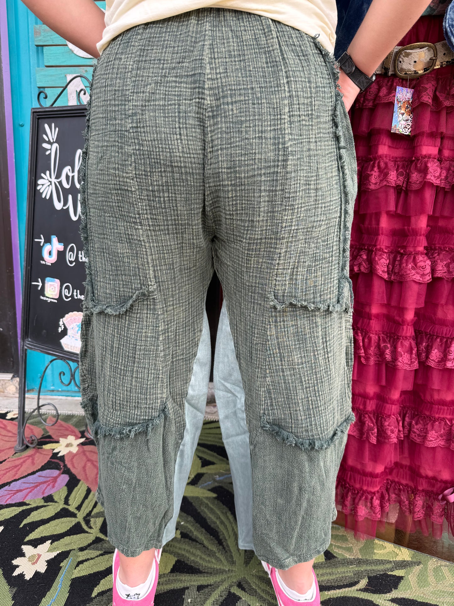 OLIVE COTTON GUAZE PANT