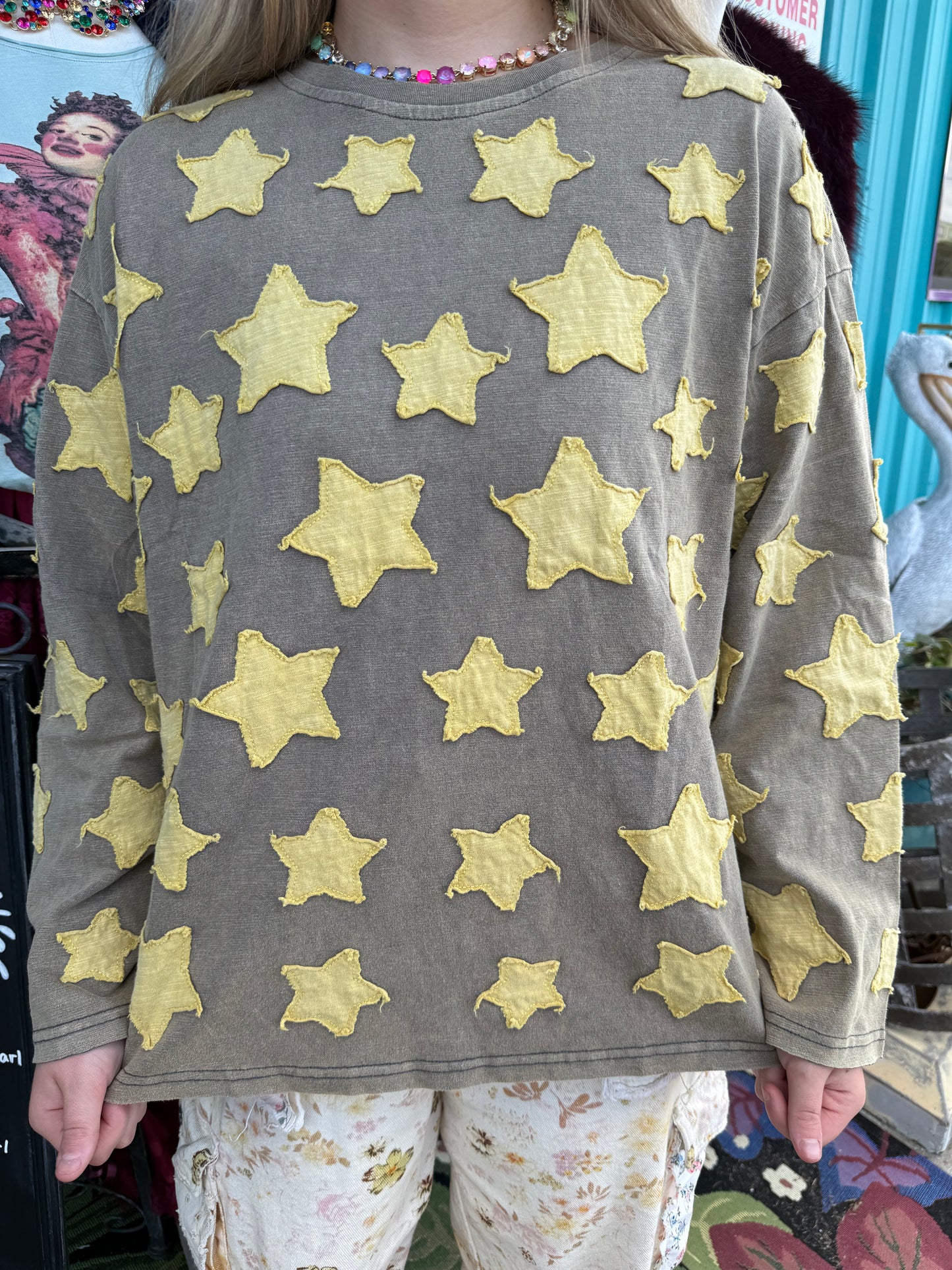 Long Sleeve Star Patch Work Top