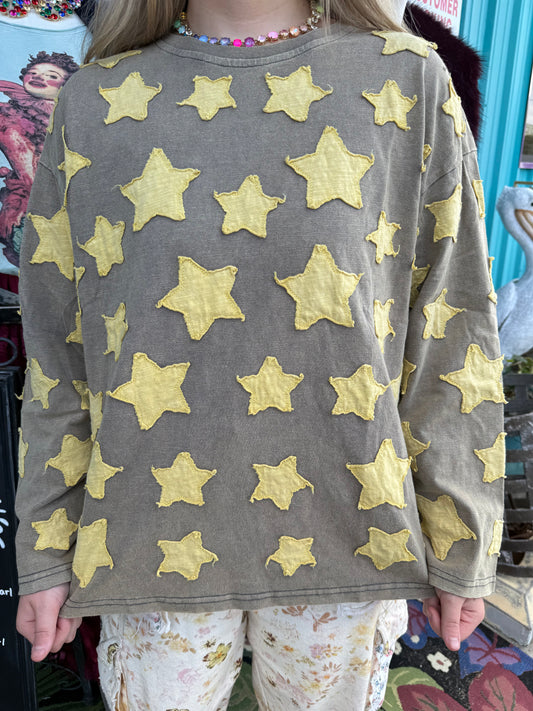 Long Sleeve Star Patch Work Top