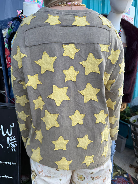 Long Sleeve Star Patch Work Top