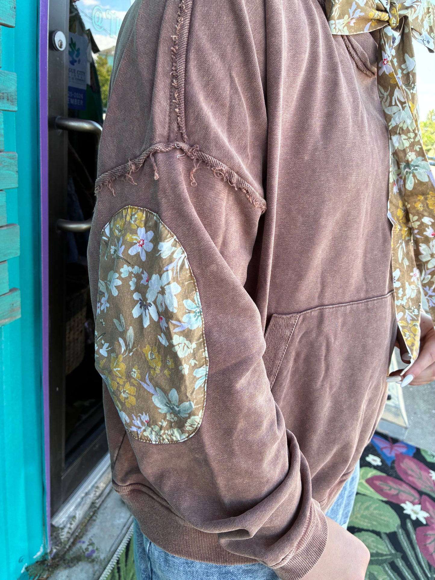 Floral Patch Loose Turtle Neck Sweater Top