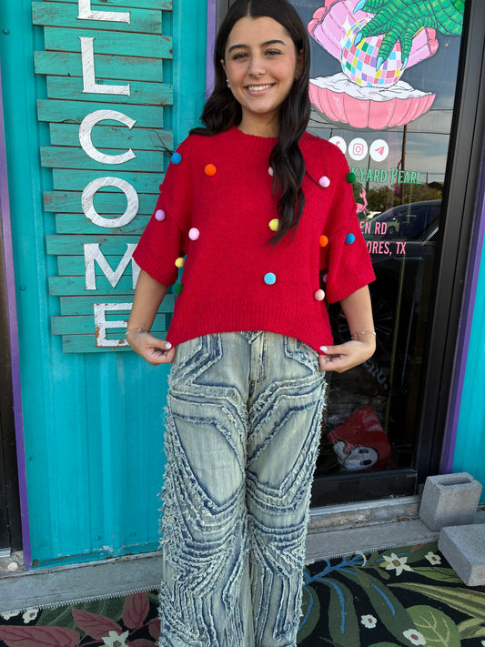 Confetti Pop Plush Short-Sleeve Knit Sweater
