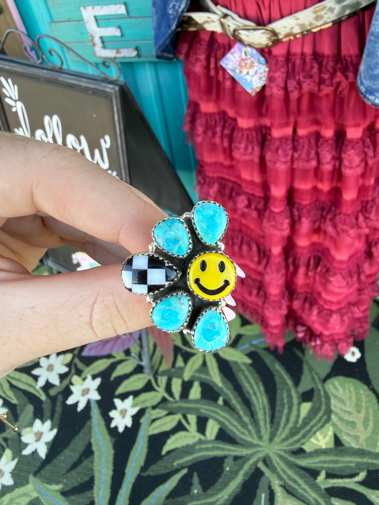 Happy Days Smiley Checkered Stone Rings - Made to Order